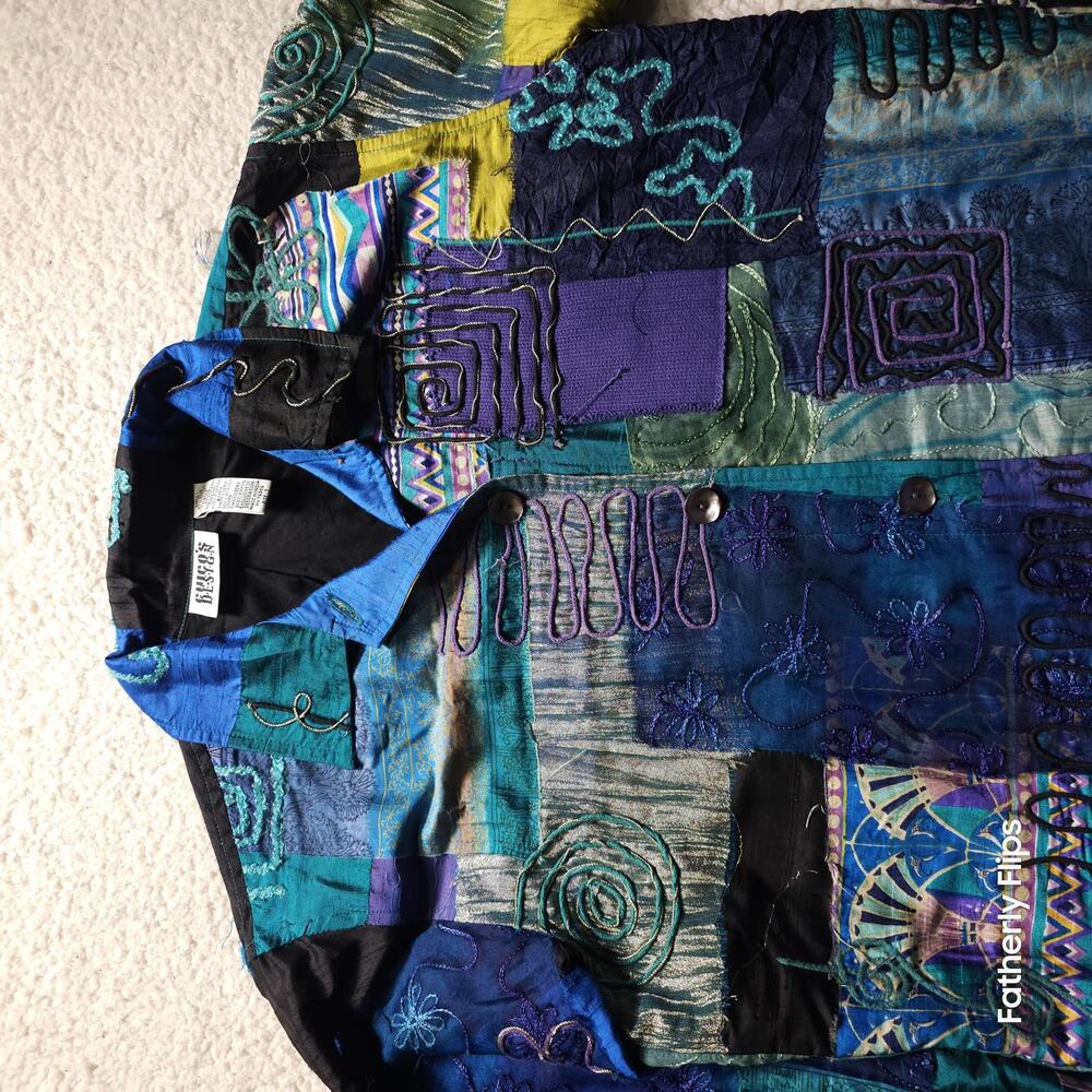 Chico's Design Jacket Size 1 M Patchwork Artsy Em… - image 2
